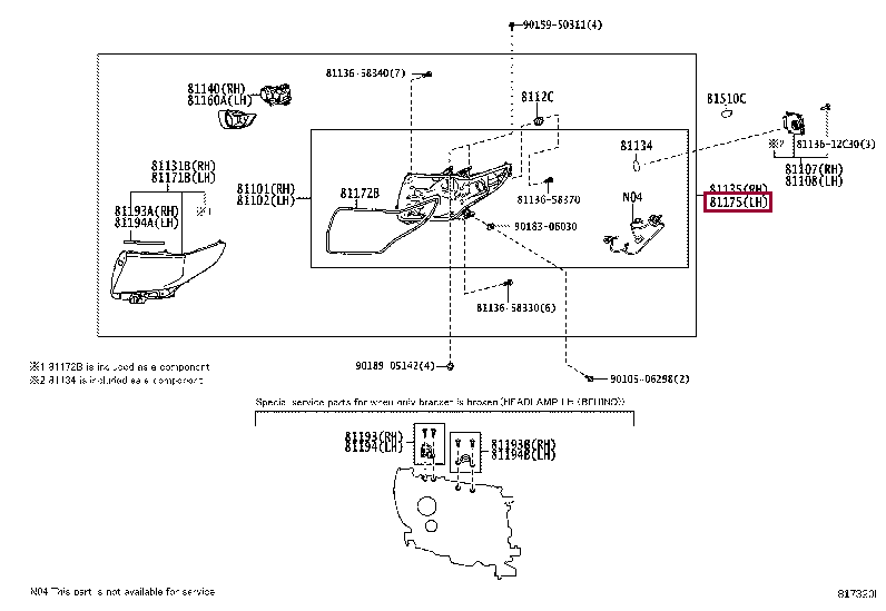 8118558450: UNIT ASSY, HEADLAMP, LH Тойота