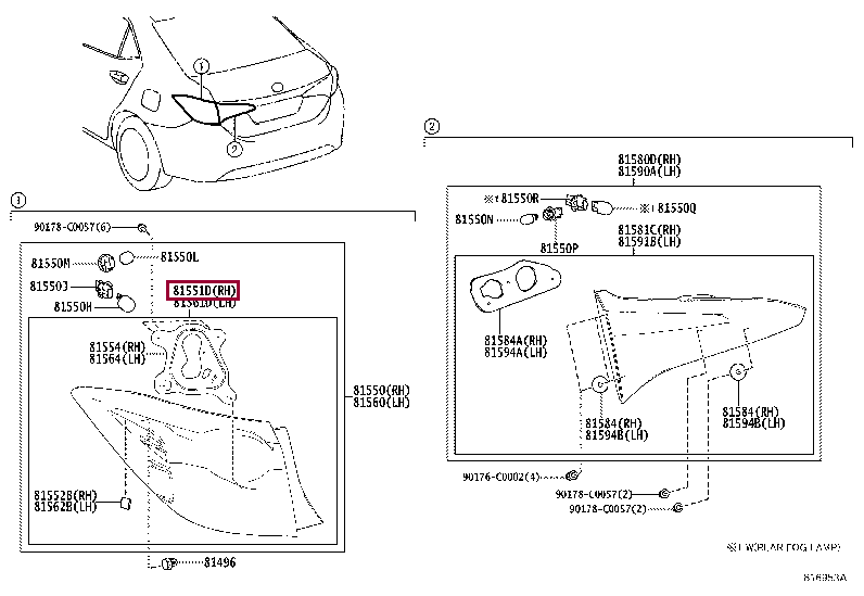 8155102880: LENS & BODY, REAR COMBINATION LAMP, RH Тойота