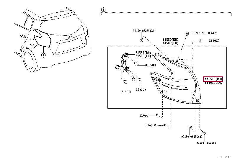 815510D510: LENS & BODY, REAR COMBINATION LAMP, RH Тойота