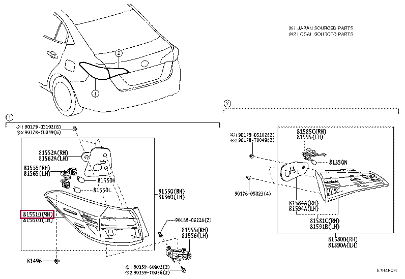 815510DA70: LENS & BODY, REAR COMBINATION LAMP, RH Тойота