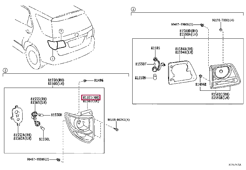 815510K400: LENS, REAR COMBINATION LAMP, RH Тойота