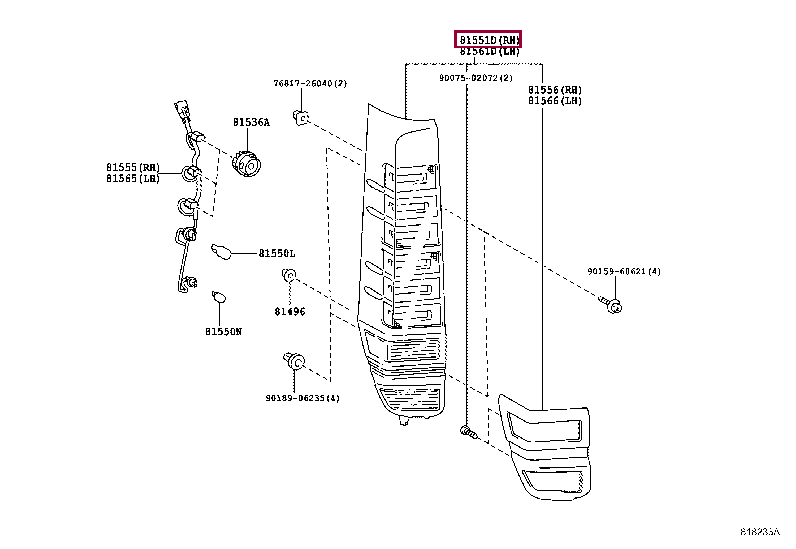 8155128701: LENS & BODY, REAR COMBINATION LAMP, RH Тойота