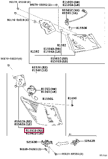 LENS & BODY, REAR COMBINATION LAMP, RH 81551-30D20 (номер toyota 8155130D20)