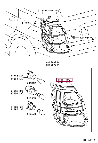 8155144110: LENS, REAR COMBINATION LAMP, RH Тойота