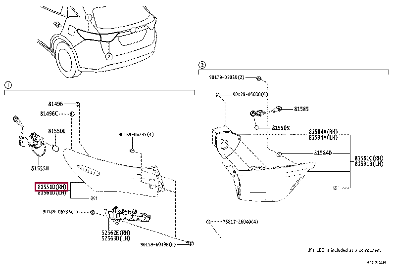 8155148431: LENS & BODY, REAR COMBINATION LAMP, RH Тойота