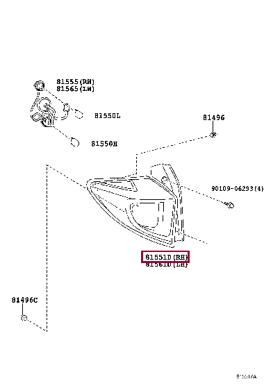8155152C70: LENS & BODY, REAR COMBINATION LAMP, RH Тойота