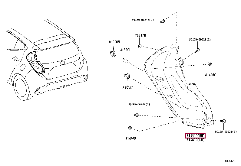 8155152F30: LENS & BODY, REAR COMBINATION LAMP, RH Тойота
