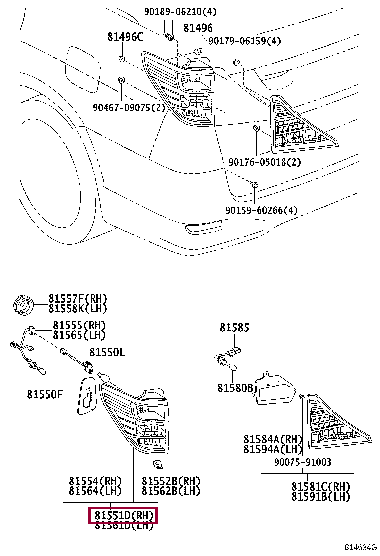 8155158070: LENS & BODY, REAR COMBINATION LAMP, RH Тойота