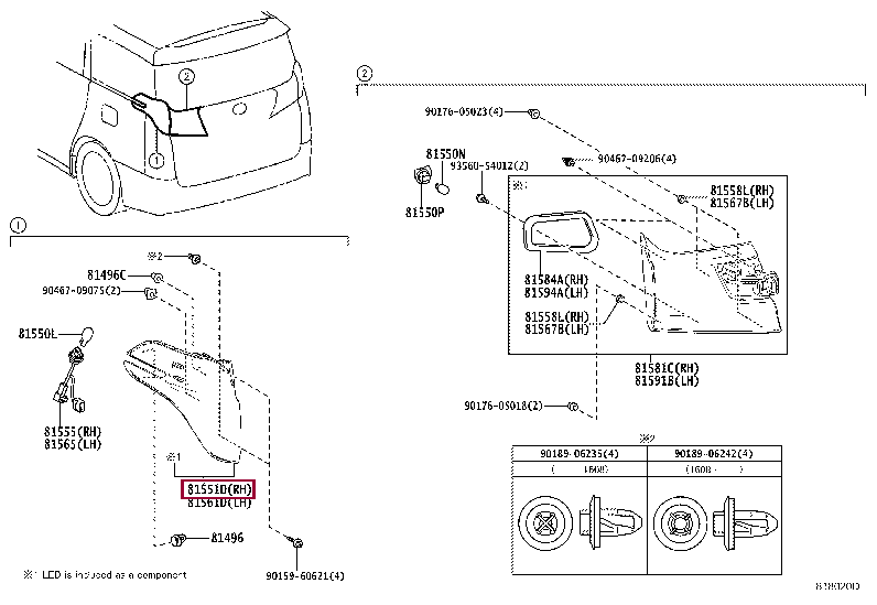 8155158140: LENS & BODY, REAR COMBINATION LAMP, RH Тойота