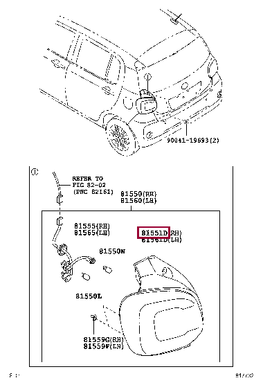 81551B1210: LENS & BODY, REAR COMBINATION LAMP, RH Тойота