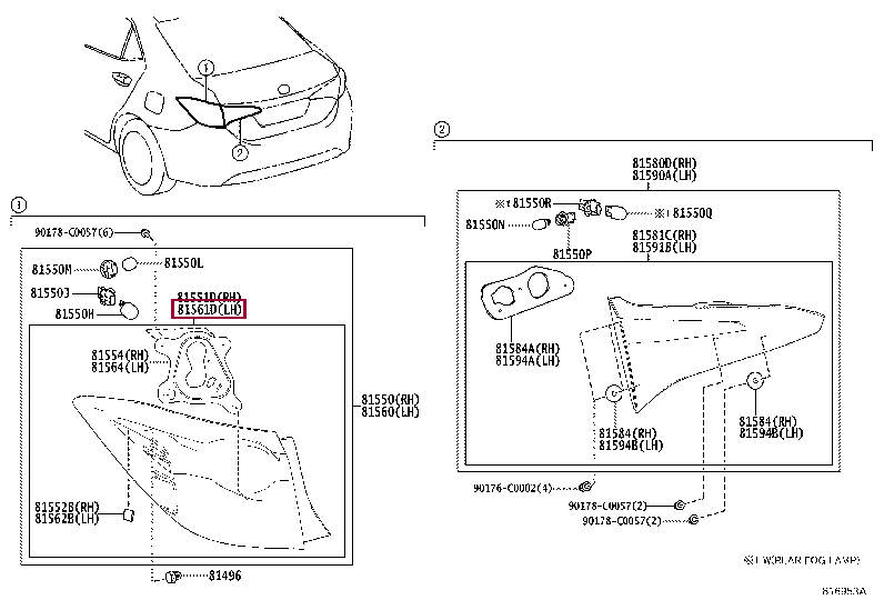 8156102880: LENS & BODY, REAR COMBINATION LAMP, LH Тойота