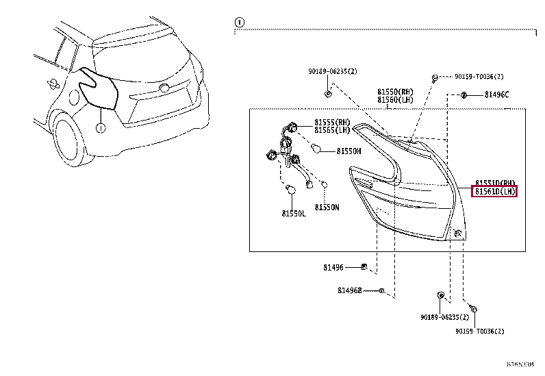 815610D570: LENS & BODY, REAR COMBINATION LAMP, LH Тойота