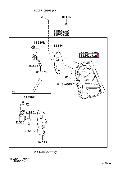 815610D660: LENS & BODY, REAR COMBINATION LAMP, LH Тойота