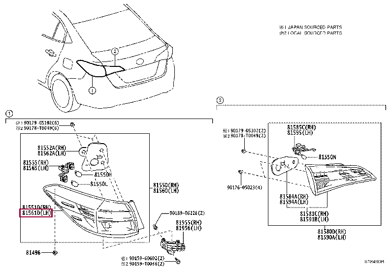 815610DA70: LENS & BODY, REAR COMBINATION LAMP, LH Тойота