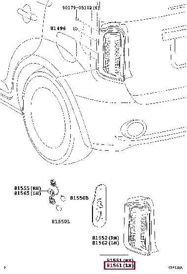 8156112A60: LENS, REAR COMBINATION LAMP, LH Тойота