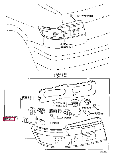 8156116590: LENS, REAR COMBINATION LAMP, LH Тойота