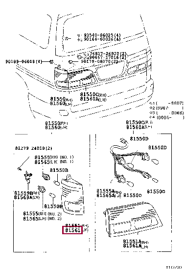 8156126350B0: LENS, REAR COMBINATION LAMP, LH Тойота