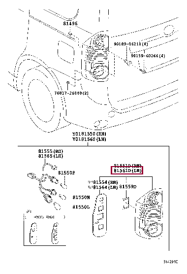 8156128560: LENS & BODY, REAR COMBINATION LAMP, LH Тойота