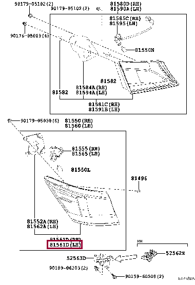 8156130D11: LENS & BODY, REAR COMBINATION LAMP, LH Тойота