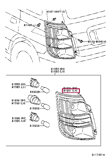 8156144110: LENS, REAR COMBINATION LAMP, LH Тойота