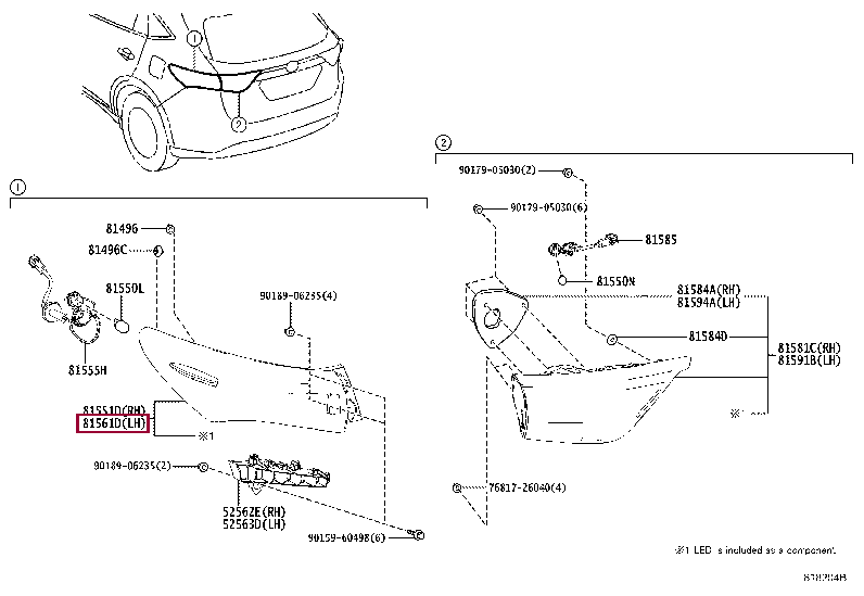 8156148421: LENS & BODY, REAR COMBINATION LAMP, LH Тойота
