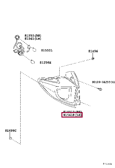 8156152C70: LENS & BODY, REAR COMBINATION LAMP, LH Тойота