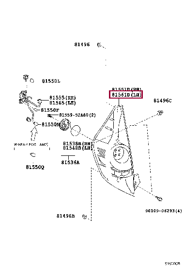 8156152D00: LENS & BODY, REAR COMBINATION LAMP, LH Тойота