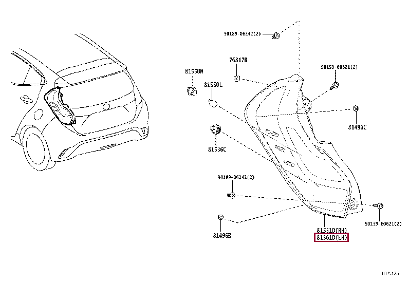 8156152F30: LENS & BODY, REAR COMBINATION LAMP, LH Тойота