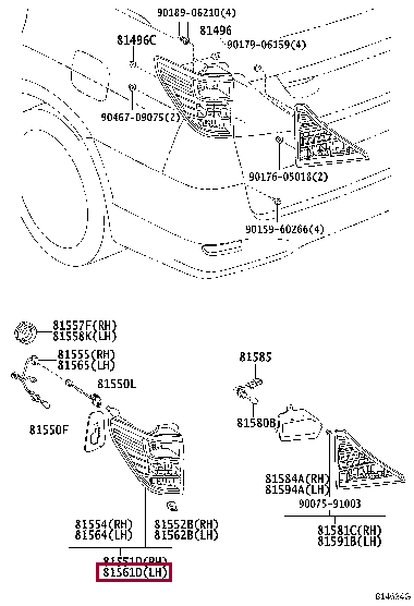 8156158070: LENS & BODY, REAR COMBINATION LAMP, LH Тойота