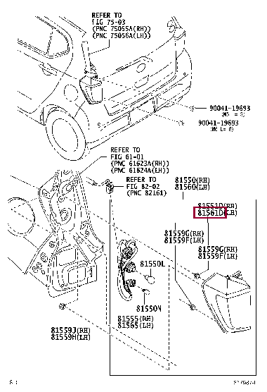 81561B2410: LENS & BODY, REAR COMBINATION LAMP, LH Тойота