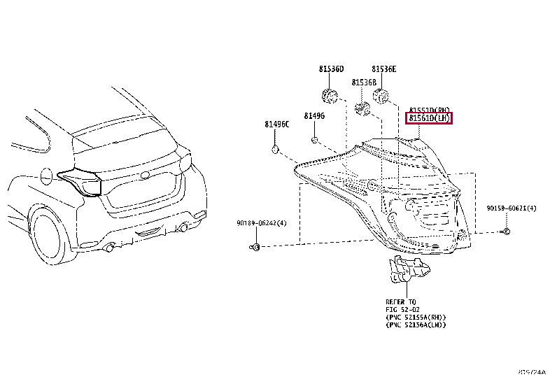 81561K0020: LENS & BODY, REAR COMBINATION LAMP, LH Тойота
