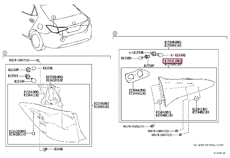 8158102780: LENS AND BODY, REAR LAMP, RH Тойота