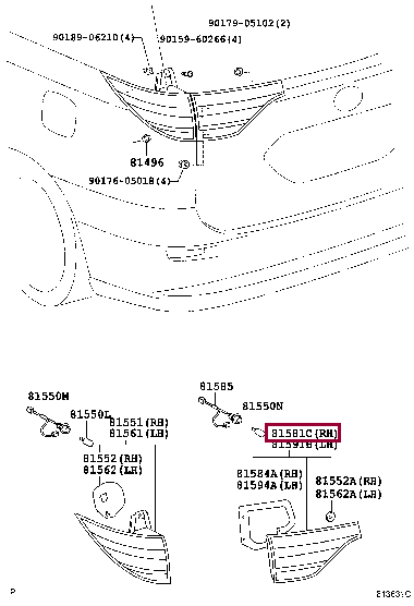 LENS AND BODY, REAR LAMP, RH 81581-28280 (номер toyota 8158128280)