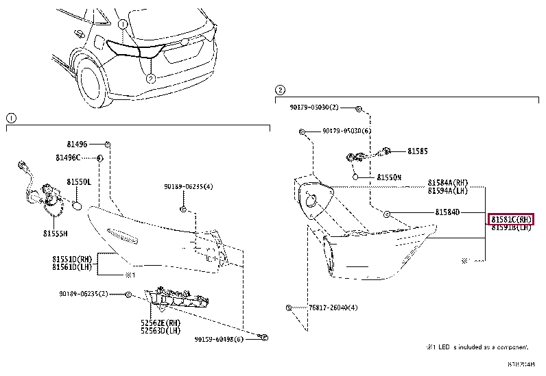 8158148250: LENS AND BODY, REAR LAMP, RH Тойота