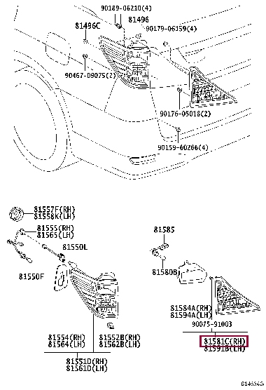 8158158130: LENS AND BODY, REAR LAMP, RH Тойота