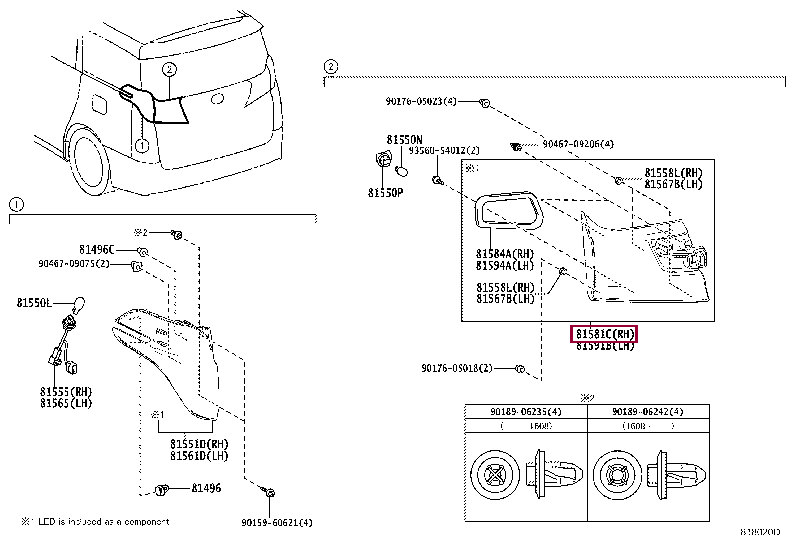8158158230: LENS AND BODY, REAR LAMP, RH Тойота