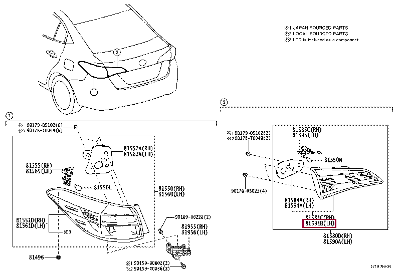 LENS AND BODY, REAR LAMP, LH 81591-0D490 (номер toyota 815910D490)