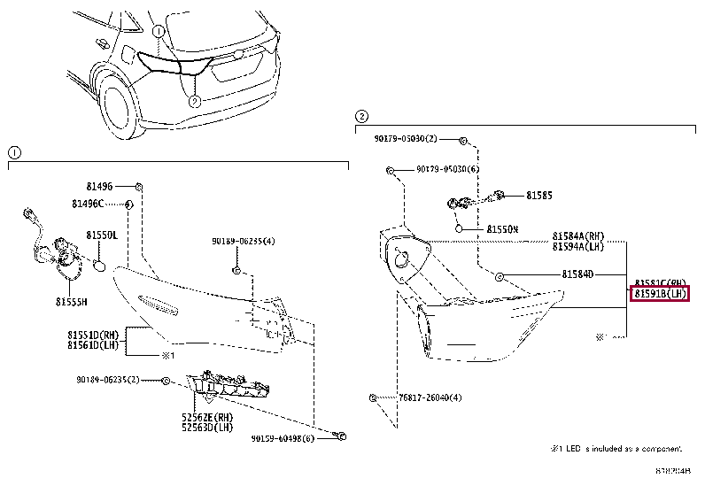 8159148260: LENS AND BODY, REAR LAMP, LH Тойота