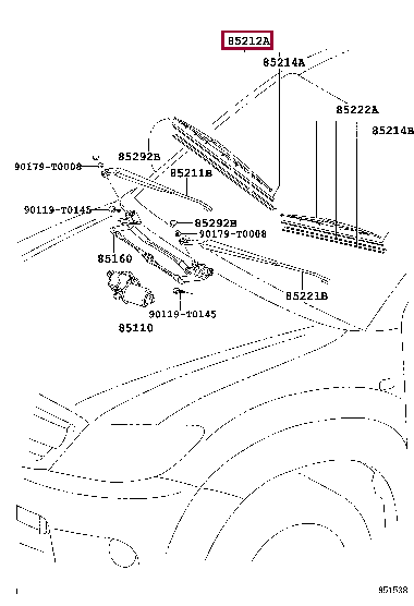 852120K091: BLADE, FR WIPER, RH Тойота