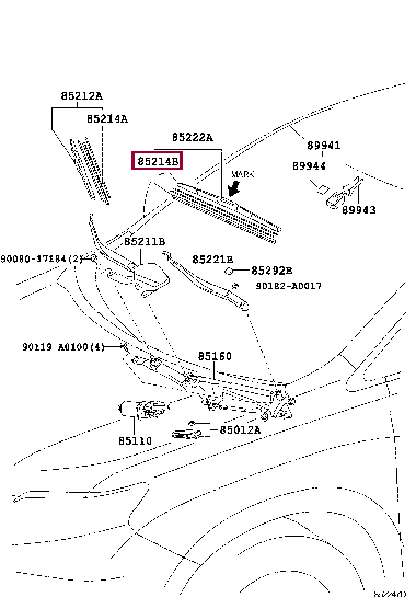 Резинка стеклоочистителя, левая 85214-0T050 (номер toyota 852140T050)