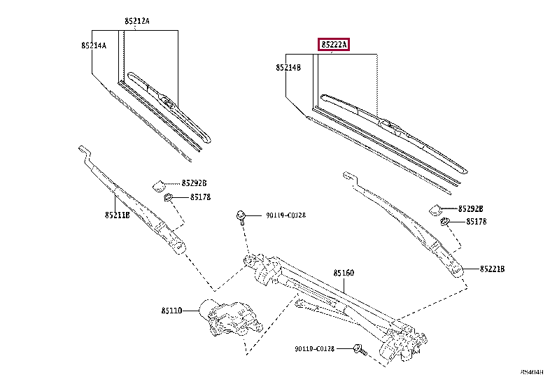 8522207080: BLADE, FR WIPER, LH Тойота