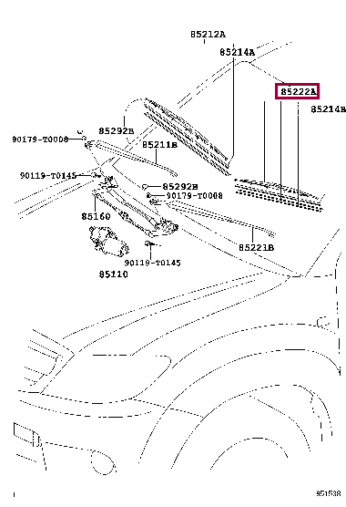 852220K090: BLADE, FR WIPER, LH Тойота