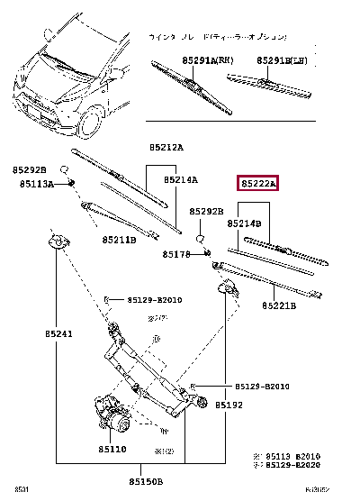85222B2260: BLADE, FR WIPER, LH Тойота