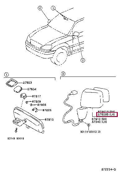 MIRROR SUB-ASSY, OUTER REAR VIEW, LH 87906-48010 (номер toyota 8790648010)