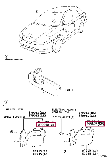 MIRROR SUB-ASSY, LH 87909-05290 (номер toyota 8790905290)