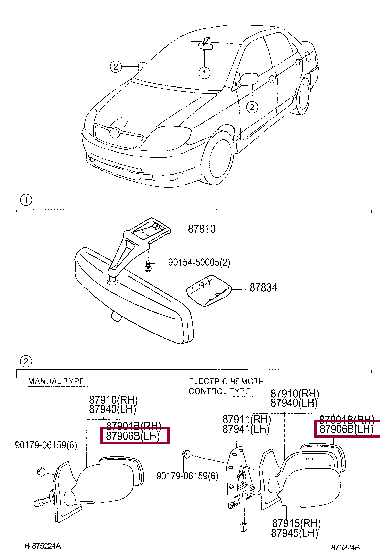 MIRROR SUB-ASSY, OUTER REAR VIEW, LH 87961-47110 (номер toyota 8796147110)