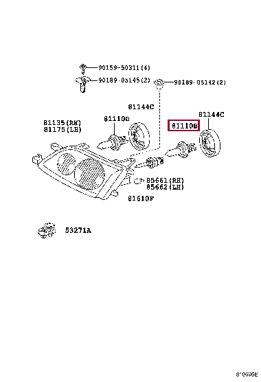 9008081067: BULB(FOR HEADLAMP, NO.1) Тойота